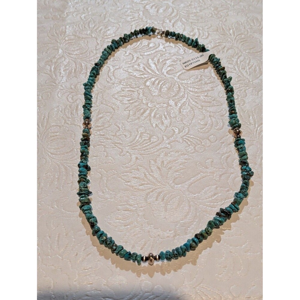 Egyptian Turquoise Chip Bead Necklace - Women Jewelry 18 Inches